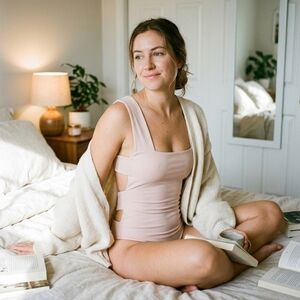 Free People Square-Neck Nude Tank Bodysuit with Side Cutouts.  Snap crotch